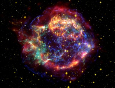 Falschfarbenbild des Supernova-Überrests Cassiopeia A im Sternbild Cassiopeia, 10.000 Lichtjahre entfernt. Wissenschaft Astronomie von National Aeronautics and Space Administration National Aeronautics and Space Administration